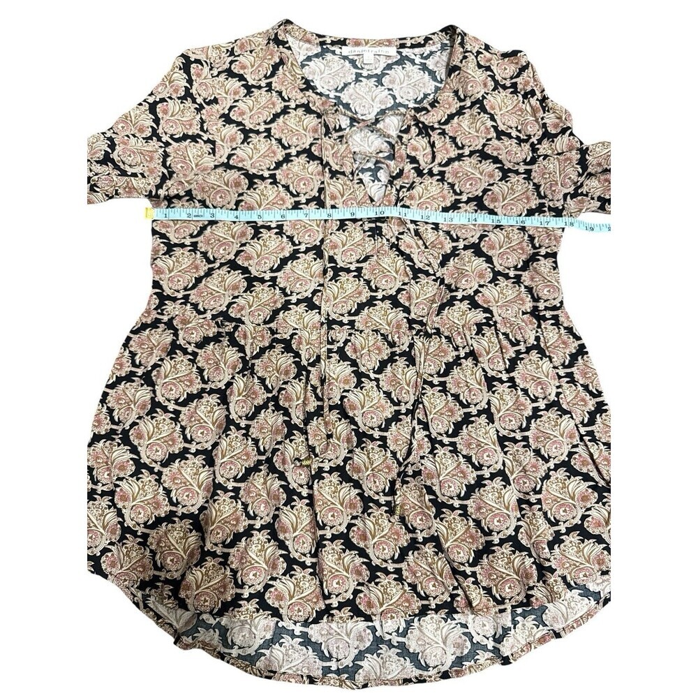 Daniel Rainn Boho Paisley Lace-Up Blouse Black Cream Long Sleeve Size S - Picture 6 of 8